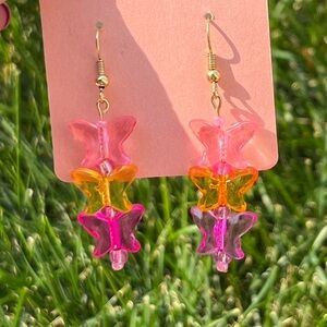 Handmade Pink and Orange Fairycore Butterfly Dangle Earrings